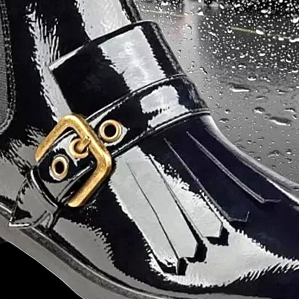 Marc Fisher Brigita Chelsea Kiltie Black Patent Buckle Pull On Boot, Size 7 - Picture 3 of 10